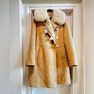 Vintage Style Real Tan Shearling Coat for Icy Weather